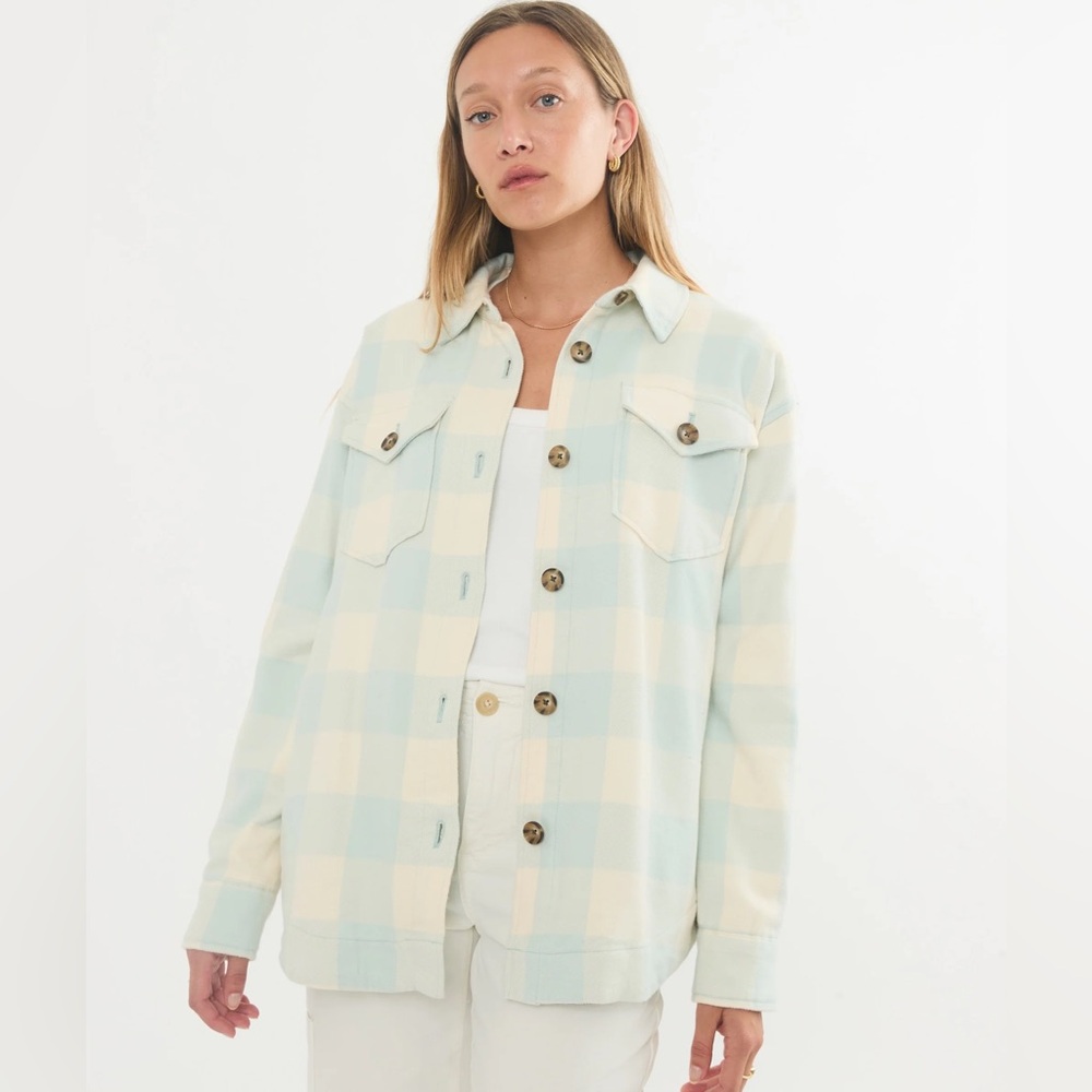 NEW Marine Layer Bailey Shirt Jacket in Seafoam Plaid Medium